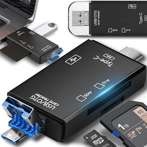 Retoo Kaartlezer USB-adapter Micro SDXC, SDHC, kaartlezer High Speed OTG, USB 3.0/USB C, compatibel met Windows, Mac, Android, geheugenkaartadapter, TF en UHS-I kaarten, zwart