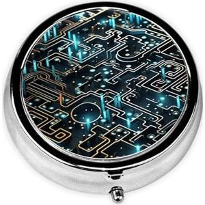 Pillendoosje met spiegel, retro pillendoosje met 3 vakken, coderingspatroon, kleine pillenorganizer voor portemonnee of zak, decoratieve metalen medicijnen, vitamine-organizer, unieke geschenken