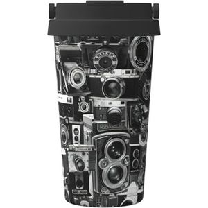 FRGMNT Retro Cool Camera Collectie Print Thermische Koffie Mok, Reizen Geïsoleerde Deksel RVS Tumbler Cup voor Thuiskantoor Outdoor