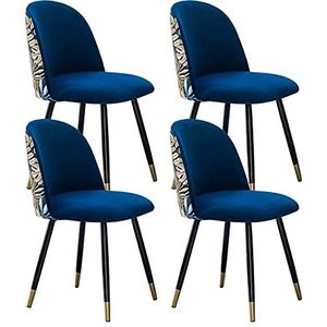 GEIRONV Eetkamer Set van 4, for Woonkamer Slaapkamer Keukenstoel Modern Design Zacht fluweel met rugleuning make-up stoel Eetstoelen (Color : Blue)