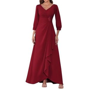 HPPEE Dames lange mouwen moeder van de bruid jurken ruches geplooide chiffon formele jurk avond party jurk, Bordeaux, 32