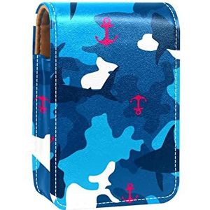 Gepersonaliseerde Lippenstift Case Draagbare Make-up Tas Cosmetische Pouch Lippenstift Houder Make-up Organizer Roze Anker Navy Shark Blue Camo, Meerkleurig, 9.5x2x7 cm/3.7x0.8x2.7 in