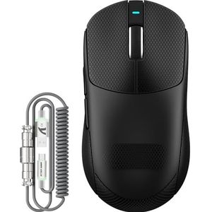 ATTACK SHARK X8 PLUS Draadloze Gaming Muis met C06 Ultra LED-Kabel, 55g SUPERLICHT, Voor Grote Handen, PixArt PAW3395PRO Sensor, BT/2.4G/USB, 40000 DPI, 500mAh Batterij (Zwart&plakband)