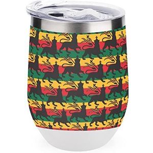 Rastafari vlag met de leeuw geïsoleerde beker met deksel schattige roestvrijstalen koffiemok duurzame theekop reismok witte stijl