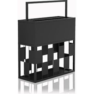 Grote paraplustandaard voor gang, rechthoekige hotelparapluhouder voor entree, verdeelde opslag, hol gesneden ontwerp,zwart