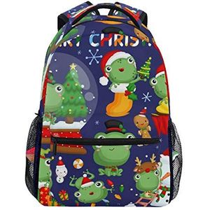 Frohe Kerstmis groene kikker schouder rugzak bookbag voor tieners jongens meisjes kinderrugzak laptop boektas rugzakken