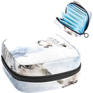 Aquarel Winter Vogels-01, Periode Pouch Draagbaar,Tampon Houder voor Portemonnee Vrouwelijke Product Organizer, Meerkleurig, 4.7x6.6x6.6 in/12x17x17 cm