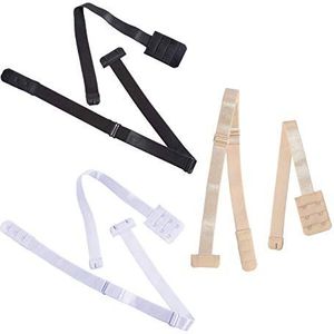 JUHONNZ BH-verlengstuk, 3 stuks, rugvrije converter, verstelbare beha-verlengriem, verstelbare verlenging, blote rug, voor dames, diepe V-hals, jurk nude zwart en wit