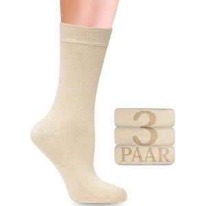 Bamboe sokken met lycra voor dames: comfortabele naad aan de aanzet van de teennagels, hoog draagcomfort, voor business en vrije tijd, 3 paar (Lichtbeige, 35-38)