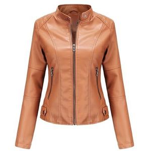 Suiting Style Stijlvolle multicolor variatie jassen voor dames - slim fit varsity-jas voor dames - echt lederen jas, Bruin, XL