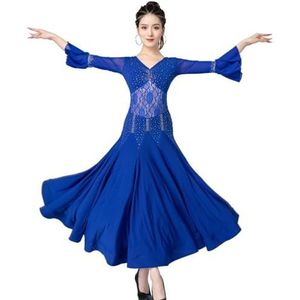 FZHQNZJF Balzaal Dansjurken Voor Vrouwen Flamenco Foxtrot Prestatie Kostuums Ademend Waltz Tango Trainingsrok Elastisch Nationale Standaard Danskleding,Blauw,L