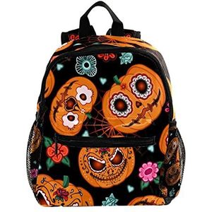 Leuke Mode Mini Rugzak Pack Tas Halloween Boho Pompoenen Bloemen, Meerkleurig, 25.4x10x30 CM/10x4x12 in, Rugzak Rugzakken