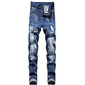 Mannen Vintage Jeans Gat Denim Broek Werk Verzwakte Broek Basic Mannen Jeans Broek Cargo Casual Broek Slim Fit Werkbroek (Color : Blau E, Size : L)