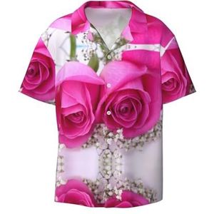 OdDdot Roze Rose1 Print Heren Overhemden Atletisch Slim Fit Korte Mouw Casual Business Button Down Shirt, Zwart, S