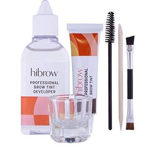 Hi Brow Professionele Wenkbrauwverf Kit - Volledige Set - Tint 15ml, Tint Ontwikkelaar 50ml, Glazen Mengschaal, Dubbelzijdige Borstel, Mascara Wand, Oranje Houten Stokje (Donker Houtskool)