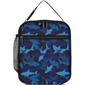Blauwe Camo Haaien Herbruikbare Lunch Bag Geïsoleerde Lunch Box Draagbare Koelere Zakken voor Mannen Vrouwen