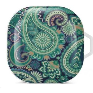 Groen Paisley Oortelefoon Hoesje Compatibel met Galaxy Buds/Buds Pro Schokbestendig Hoofdtelefoon Case Cover Wit-Stijl