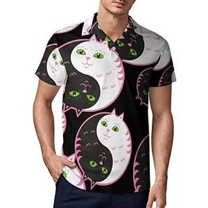 Leuke katten Yin Yang heren golf poloshirt zomer korte mouw T-shirt casual sneldrogende T-shirts S