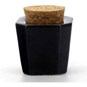 1 stuks porselein Dappen schotel met zachte houten cap nail art acryl vloeibare poeder dappen schotel nail art gereedschap porselein beker porselein Dappen Cup kubus container fles houder nagel schoonheid accessoire (zwart)