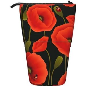 Evengigy Poppy Bloemen Print Leuke Etui Met Ritssluiting Verstelbare Stand Potlood Houder Grappige Make-Up Tas, Zwart, Eén maat, Tas Organizer