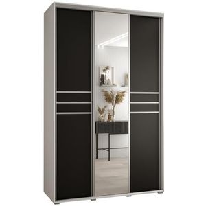 MEBLE KRYSPOL Davos 11 160 Kledingkast met drie schuifdeuren voor slaapkamer - Moderne Kledingkast met spiegel, kledingroede en planken - 235,2x160x60 cm - Wit Zwart Zilver