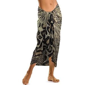 TOSKATOK Sarong rok voor dames en meisjes, met dierenprint, strandbedekking, omslagdoek, Beige, one size