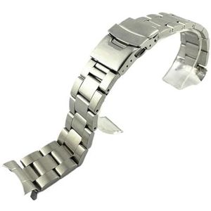 Roestvrij stalen horlogeband 20 mm 22 mm heren massief metaal gebogen uiteinde vouwgesp armband polsband geschikt for Seiko SKX009 bandlogo (Color : Type C with logo, Size : 22mm)