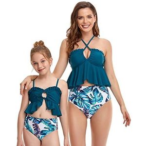 Elaineeu Familie Bijpassende Badpakken Familie Bijpassende Moeder Kind Brief Print Badpak Vrouwen Toldder Meisje Badpak Badmode, Blauw, S