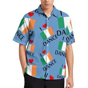 I Love Irish Dance Zomer Heren Shirts Casual Korte Mouw Button Down Blouse Strand Top met Pocket XS