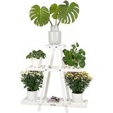 needs&wants® Plantenstandaard, bloemenstandaard van hout, weerbestendig, voor binnen en buiten, balkon, tuin, buiten, muur, plantenrek, bloementrap, 83 x 28 x 83 cm hoog, wit