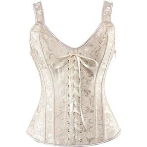 Korsettops voor vrouwen vrouwen korset met bandjes zwart overbuste korset plus size bloemen jacquard korset rits top steampunk korset, Beige, XL