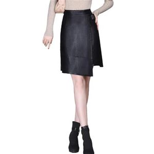Vrouwen Zwart Rood EN8 Kaki Bruin Hoge Taille Asymmetrische Herfst Rok, Zwarte Rok, XL