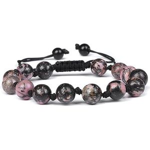 Armbanden 8mm roze kristal lava opaal natuursteen ronde kralen armbanden verstelbaar gevlochten touw compatibel met dames heren mode-feestsieraden Kleding, schoenen en sieraden (Color : NSB691)