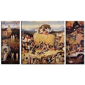 1art1 Jheronimus Bosch Poster Kunstdruk Op Canvas The Haywain Triptych, 1516, 3 Parts Muurschildering Print XXL Op Brancard | Afbeelding Affiche 130x70 cm