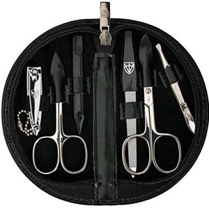DREI SCHWERTER Germany manicureset nageletui 'Pescara' - 6-delig nagelschaar, nagelschaar, nagelknipper, saffier nagelvijl, nagelreiniger, pincet, kleur kunstleer zwart