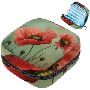 MUOOUM Rode klaproos bloemenbloesem maandverband opbergtas menstruatie pad tas draagbare menstruatie cup zakje met rits voor tienermeisjes vrouwen dames