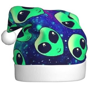 SSIMOO Groene aliens pluche kerstmuts voor volwassenen, feestelijke feesthoed, ideaal feestaccessoire voor bijeenkomsten