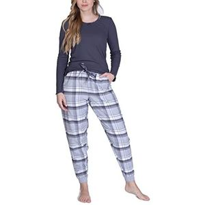 maluuna Damespyjama met flanellen broek en boordjes, kleur:antraciet, Grootte:XL