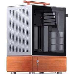Jonsbo T7 Micro-ATX PC-behuizing - zilver | mATX Case met aluminium en houten handvat, gehard glas, ontwerp met twee kamers, USB-C