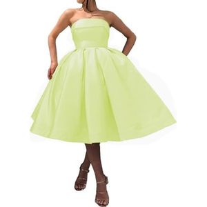 Vrouwen Korte Strapless Satijn Homecoming Jurken Thee Lengte Lace Up Avond Prom Jassen, limoengroen, 36