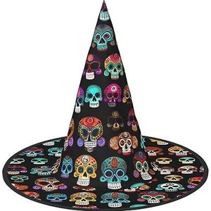 FRESQA Mexicaanse kleurrijke schedel chique Halloween heksenhoed voor vrouwen - Top keuze voor beste Halloween-kostuumensemble