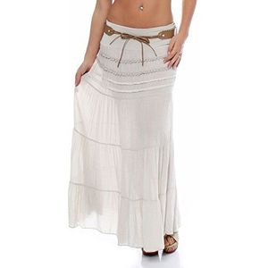 malito dames maxi rok met fijn breimotief | Lange rok met riem | Zomerrok met brede tailleband | Rok - elegant 1116 (beige)