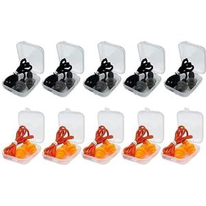 1-10Pairs Noise Cancelling Siliconen Oordopjes Herbruikbare Oordopje met Touw Waterdichte Zwemmen Rubber Oordoppen Kom met Doos (10 Paar Gemengd 02)