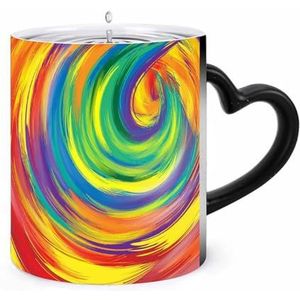 Abstracte Kleurrijke Swirl Koffie Mok 11oz Kleur Veranderende Mokken Hartvormige Handvat Warmtegevoelige Verkleuring Cups