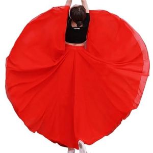 Flamencorok for vrouwen, 720 graden, volle cirkelvormige swingrok, Spaans danskostuum, volwassen, vloeiende, geplooide gelaagde rok for optredens, Halloweenfeest, rode krijtthema-outfit(Lake blue_XXL)