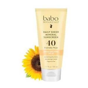 Babo Botanicals Daily Sheer Sunscreen SPF40, geurvrij, voor gezicht & zeer gevoelige huid, 50ml