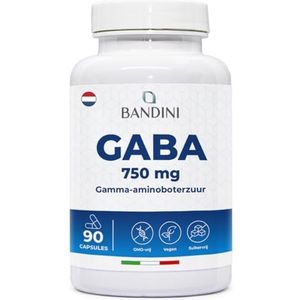 Bandini® GABA 750mg - 90 veganistische capsules voor 45 dagen - Tegen stress en angst - Bevordert slaap, concentratie, fysieke en mentale ontspanning - Gamma-aminoboterzuur 750mg per dagelijkse dosis