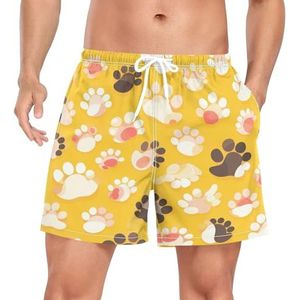 Niigeu Cartoon Paw Dog Yellow mannen zwembroek shorts sneldrogend met zakken, Leuke mode, XXL