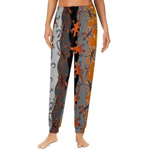 Bruine tribal hagedissen dames pyjama lounge broek elastische tailleband nachtkleding bodems print