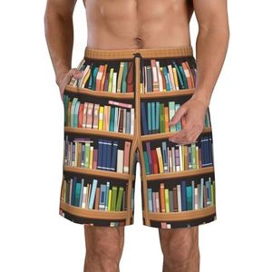 PHTZEZFC Bibliotheek Boekenplank Print Strandshorts voor heren, zomershorts met sneldrogende technologie, lichtgewicht en casual, Wit, XL